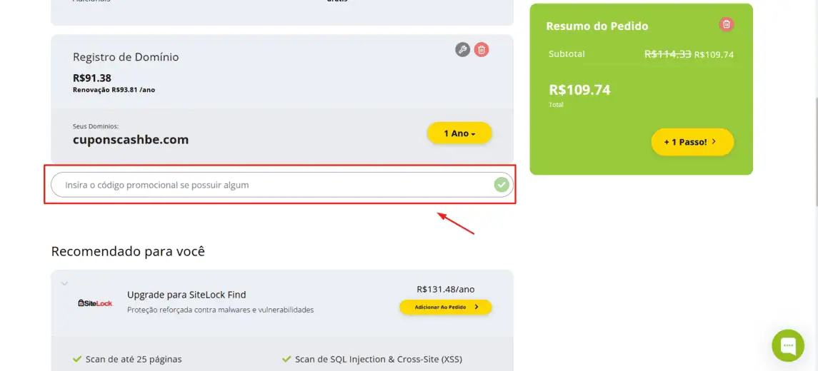 Onde inserir cupom de desconto Bravulink