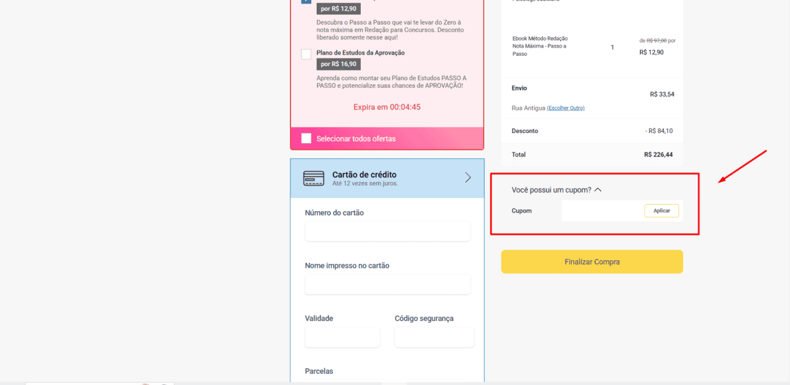 Onde inserir cupom de desconto Editora Solução