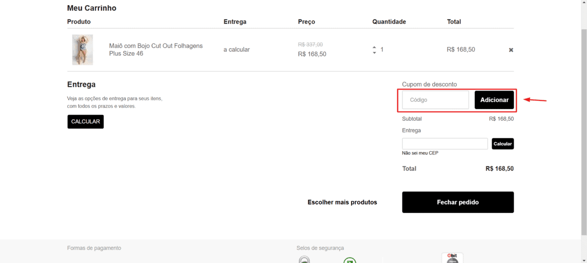 Onde inserir cupom de desconto Daluz Plus Size