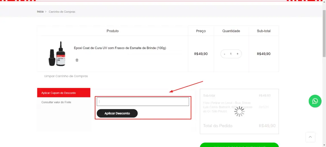 Onde inserir cupom de desconto Redelease
