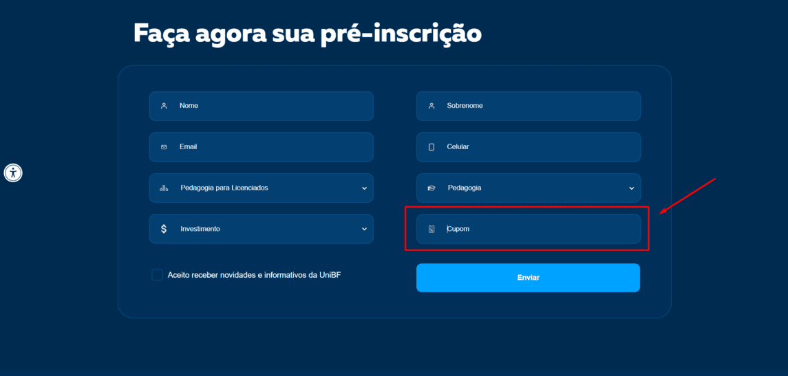 Onde inserir cupom de desconto UniBF Faculdade