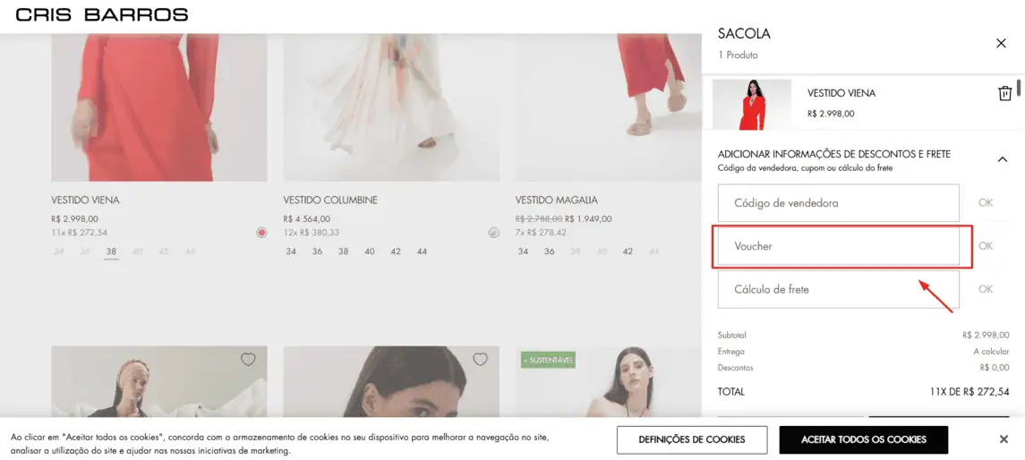 Onde inserir cupom de desconto Cris Barros