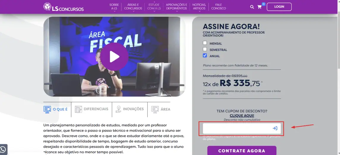Onde inserir cupom de desconto LS Sistema de Ensino