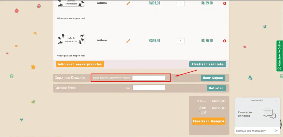 Onde inserir cupom de desconto TagLab
