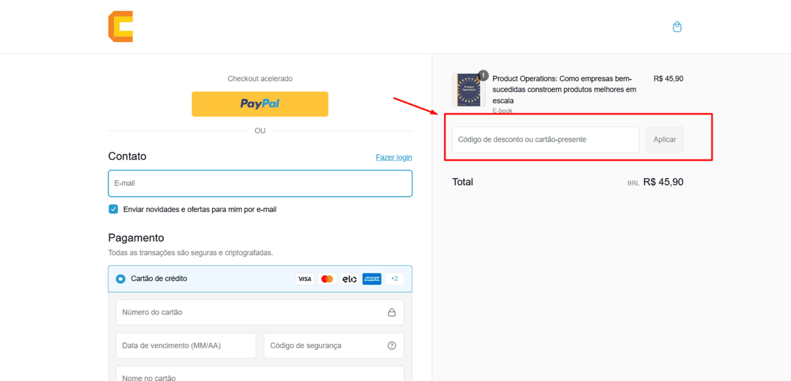 Onde inserir cupom de desconto Casa do Código
