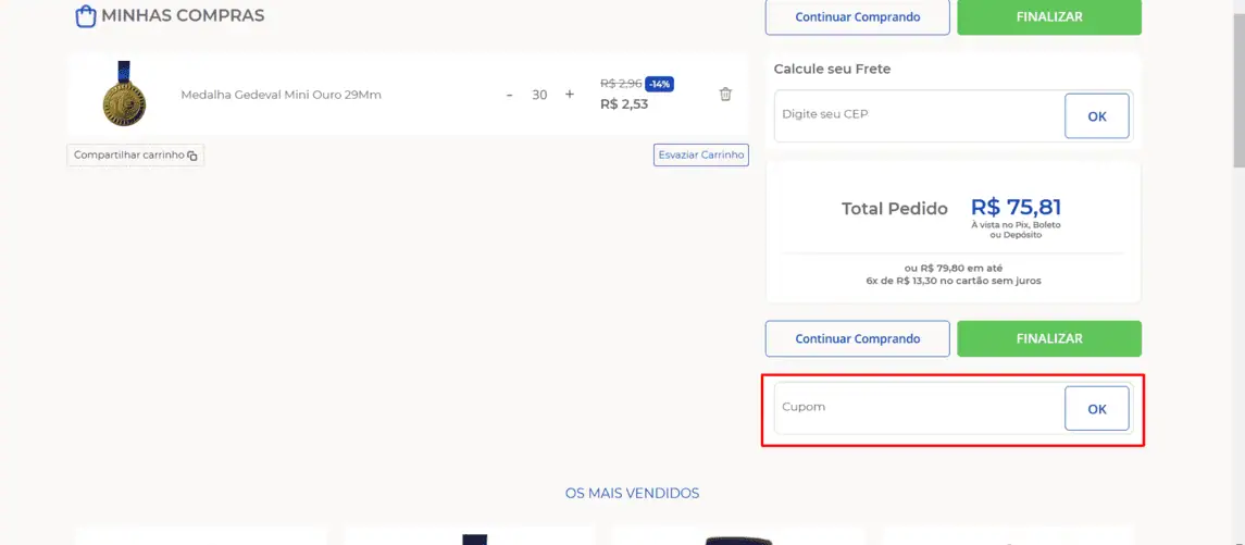 Onde inserir cupom de desconto Lojão dos Esportes