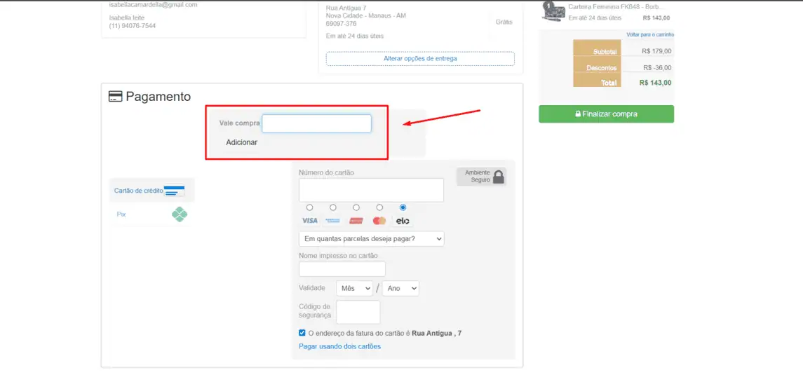 Onde inserir cupom de desconto Fellipe Krein