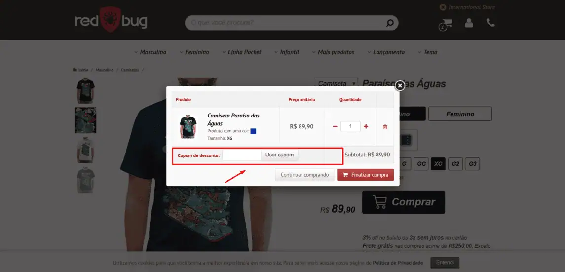 Onde inserir cupom de desconto RedBug