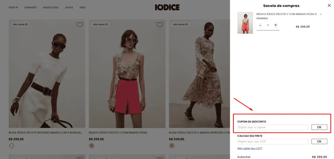 Onde inserir cupom de desconto Iódice