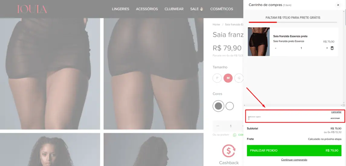 Onde inserir cupom de desconto Loula Shop