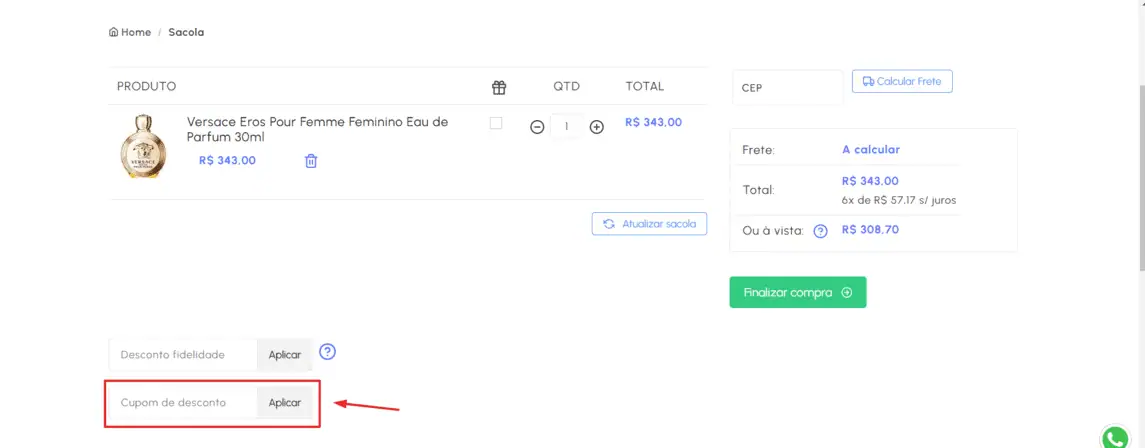 Onde inserir cupom de desconto IFragrancia