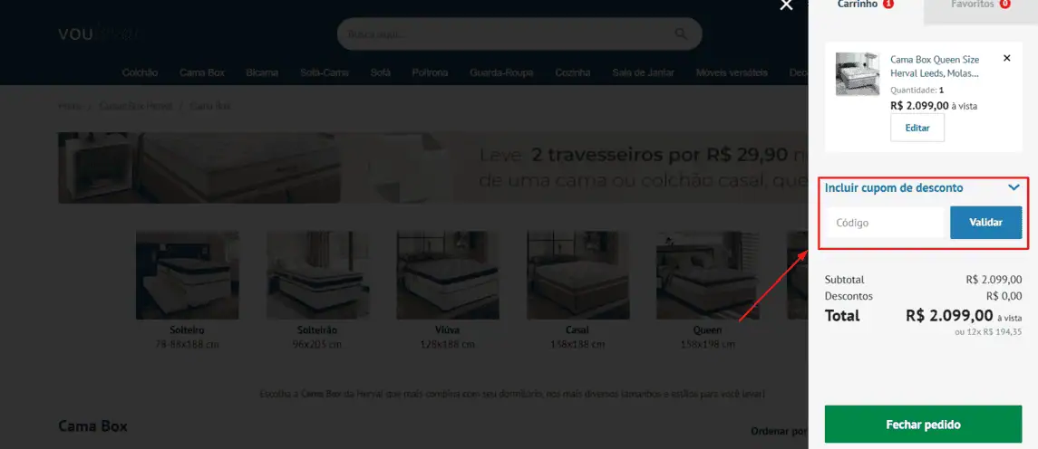 Onde inserir cupom de desconto Vou Levar