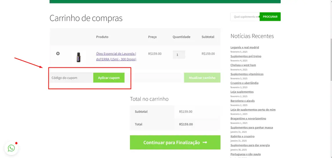 Onde inserir cupom de desconto Suplementos Mais Baratos