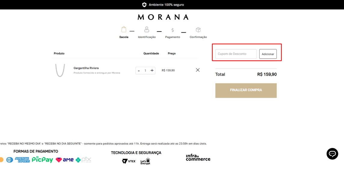 Onde inserir cupom de desconto Morana