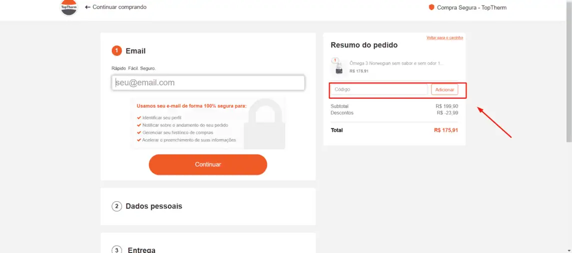 Onde inserir cupom de desconto TopTherm