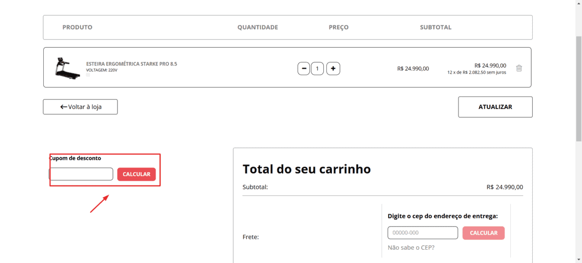 Onde inserir cupom de desconto Casa do Fitness