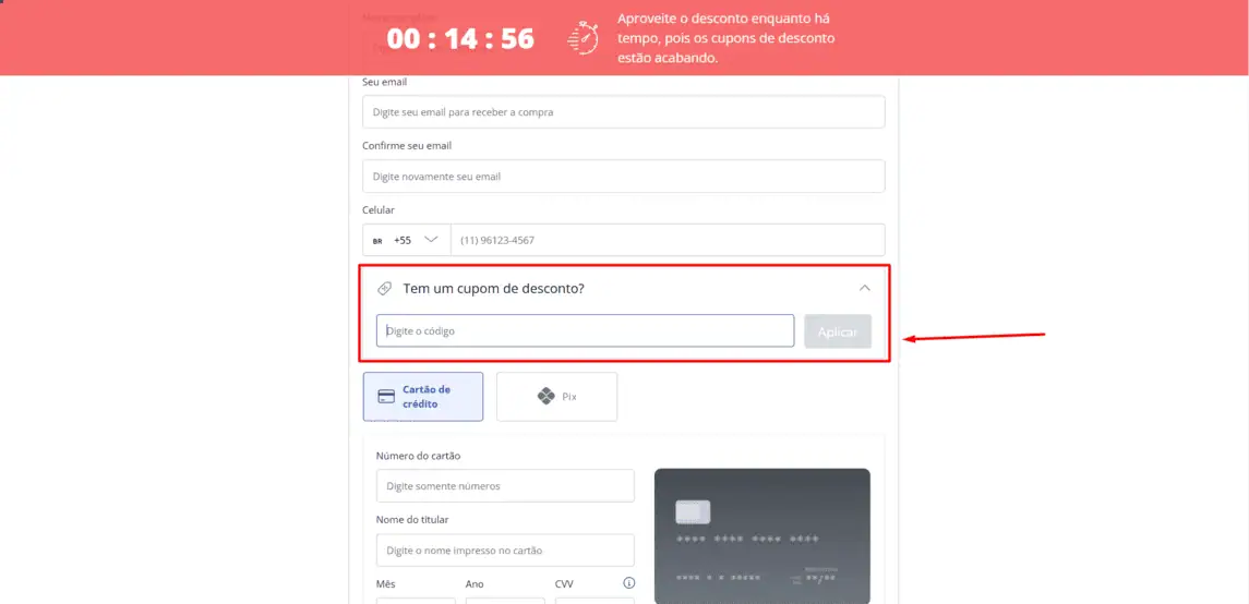 Onde inserir cupom de desconto Academia do Importador