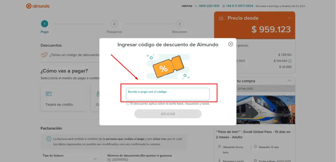 Onde inserir cupom de desconto Almundo