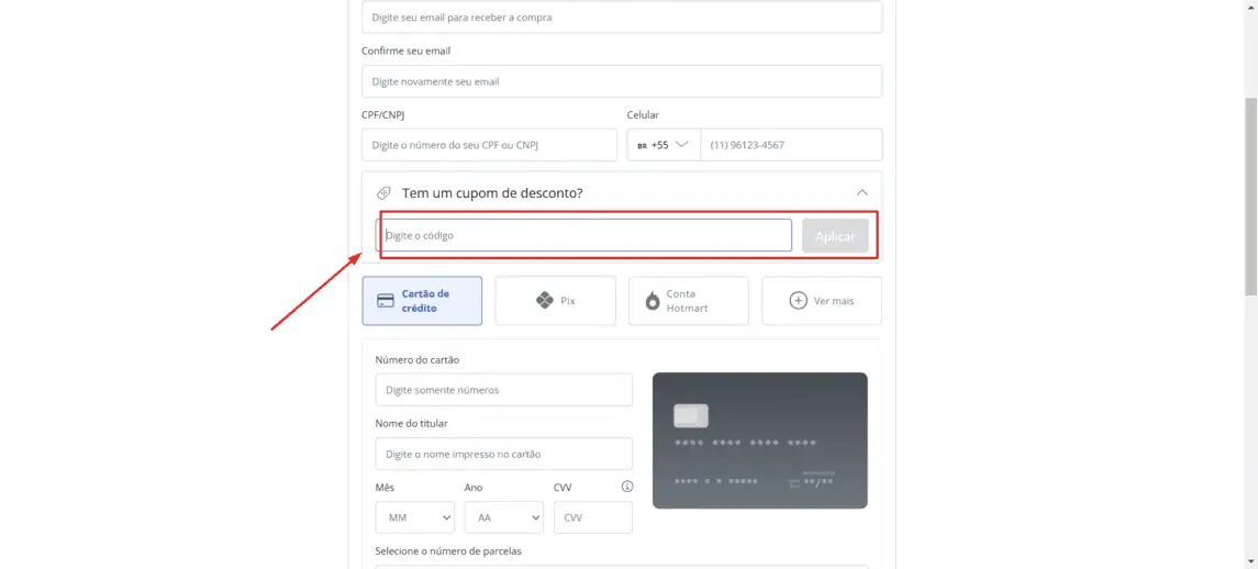 Onde inserir cupom de desconto Viver de Negócio Online