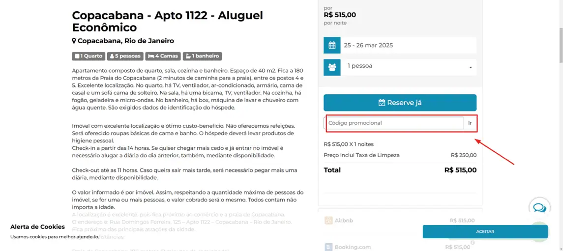 Onde inserir cupom de desconto Aluguel Econômico