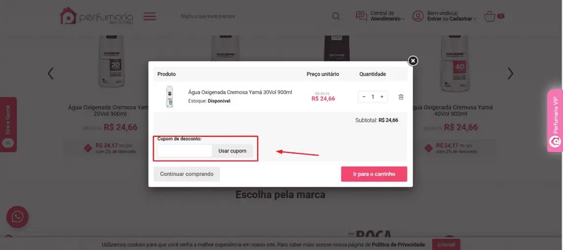 Onde inserir cupom de desconto Perfumaria em Casa
