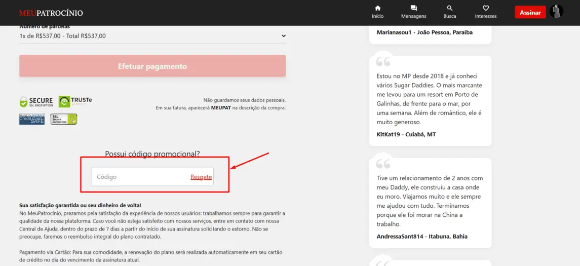 Onde inserir cupom de desconto Meu Patrocinio