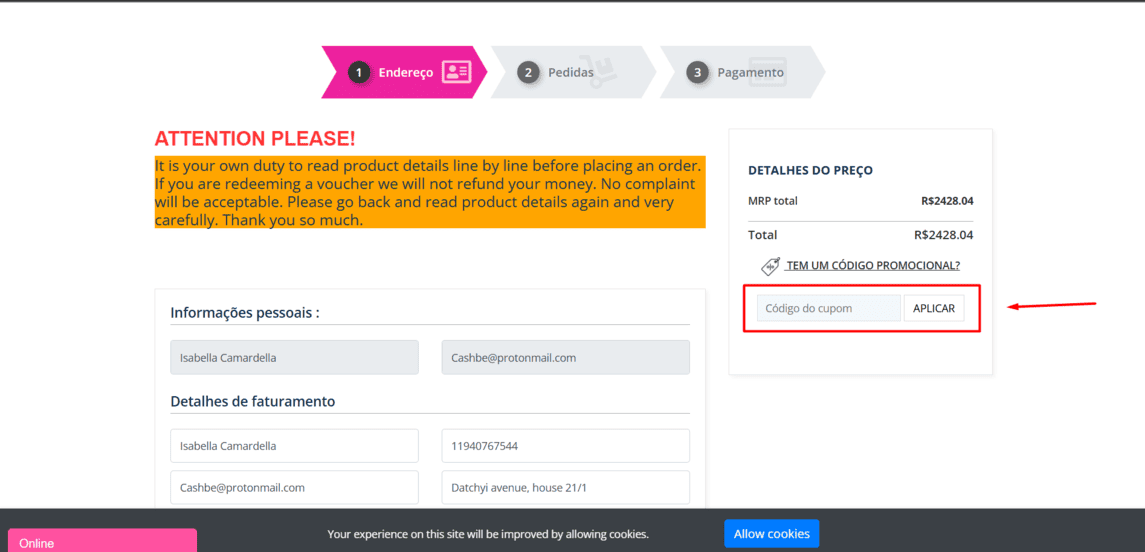 Onde inserir cupom de desconto Softkeycart