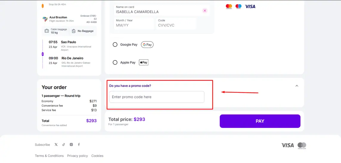 Onde inserir cupom de desconto WowTickets