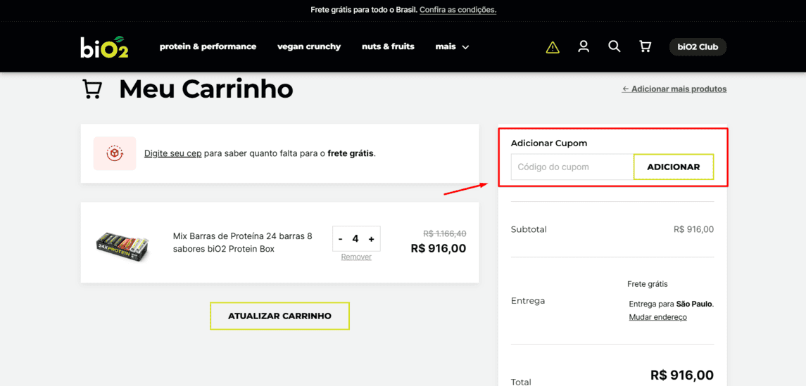 Onde inserir cupom de desconto Bio2