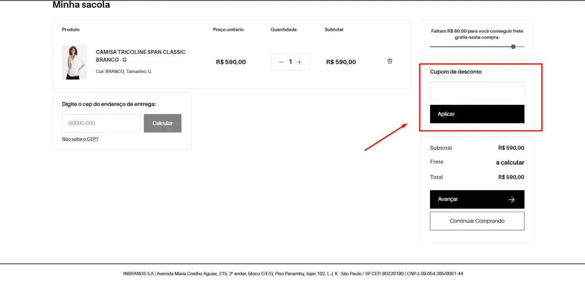 Onde inserir cupom de desconto Bobstore