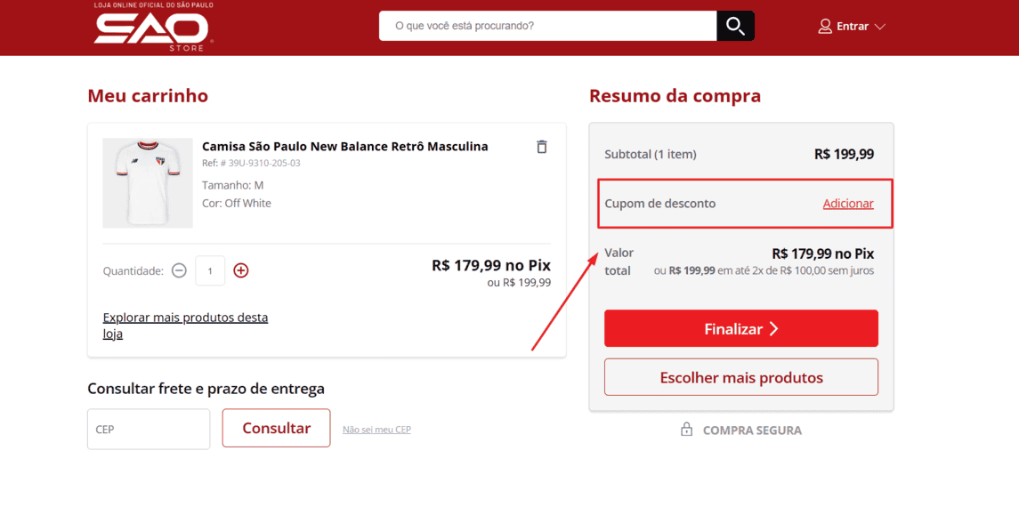 Onde inserir cupom de desconto São Paulo Mania