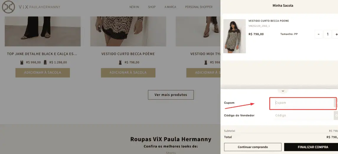 Onde inserir cupom de desconto ViX Brasil