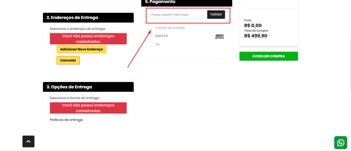 Onde inserir cupom de desconto Convexo