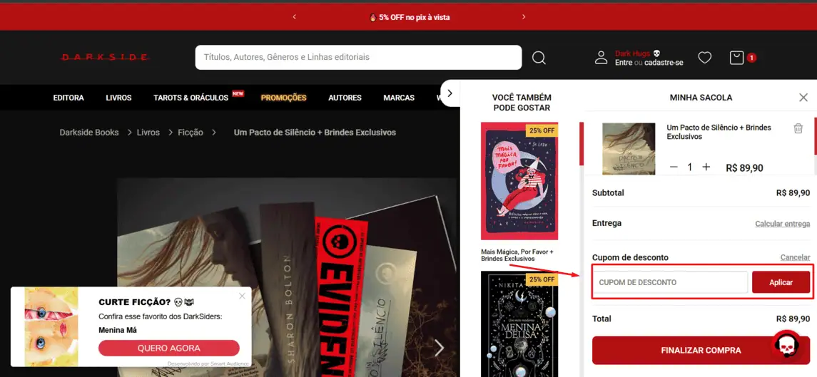 Onde inserir cupom de desconto DarkSide Books