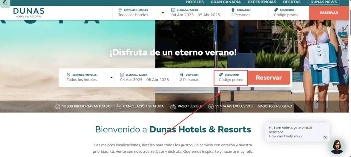 Onde inserir cupom de desconto Dunas Hotels & Resorts