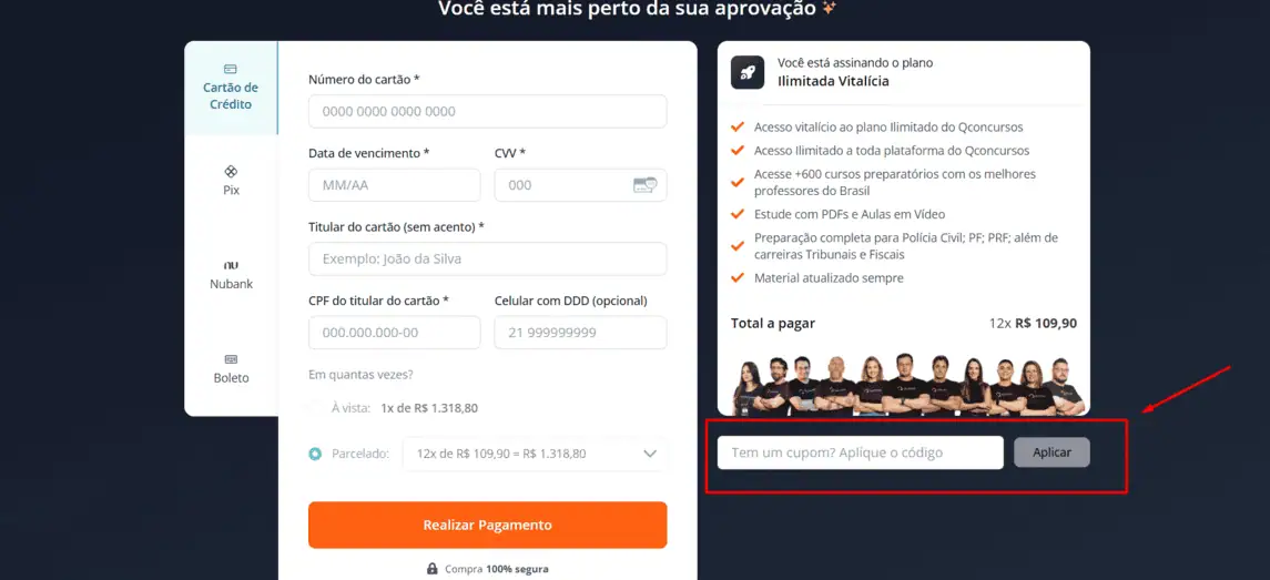 Onde inserir cupom de desconto Folha Dirigida