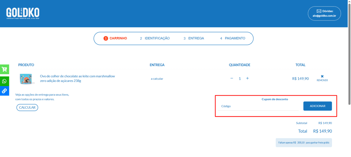 Onde inserir cupom de desconto GoldKo