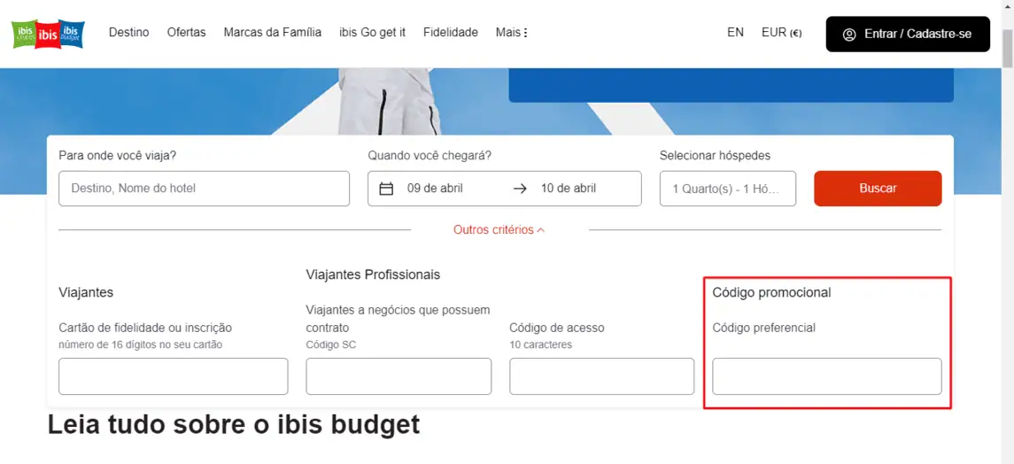 Onde inserir cupom de desconto Ibis Budget