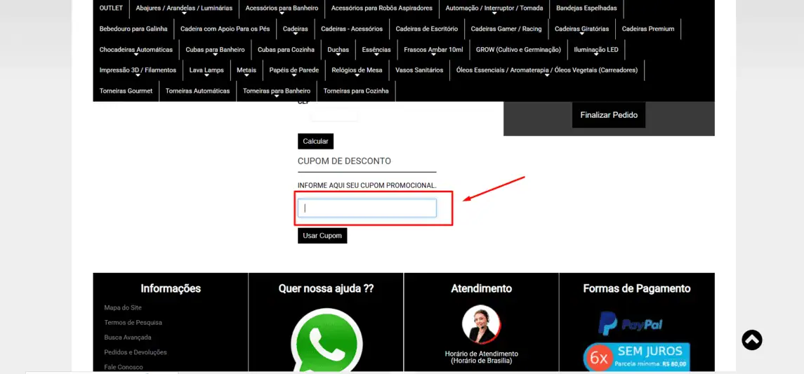 Onde inserir cupom de desconto Lenharo