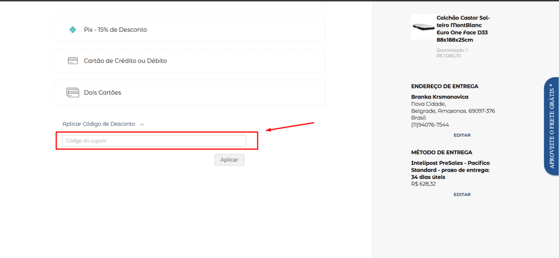Onde inserir cupom de desconto Netsono