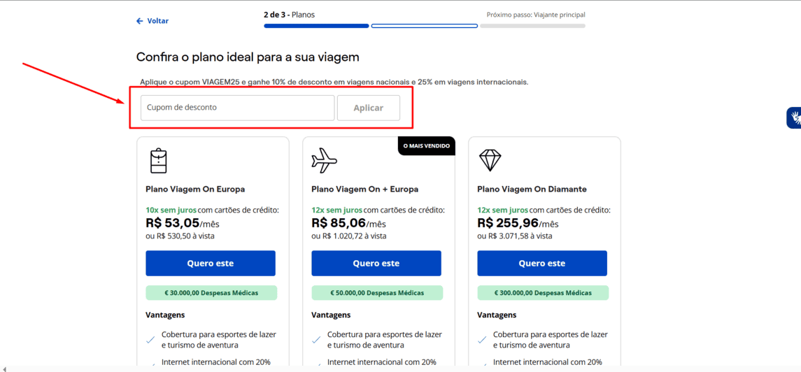 Onde inserir cupom de desconto Porto Seguro Viagem