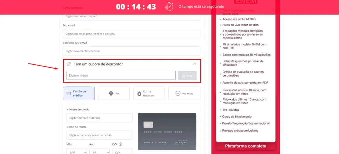 Onde inserir cupom de desconto ProEnem