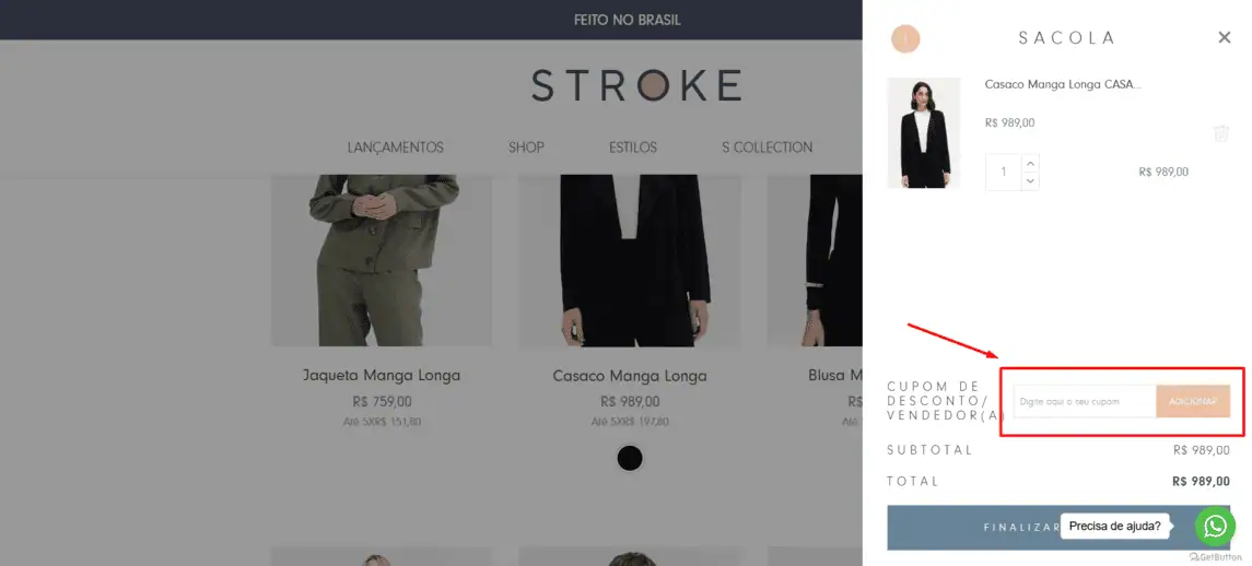 Onde inserir cupom de desconto Stroke