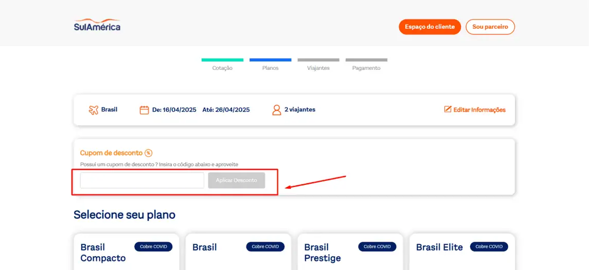 Onde inserir cupom de desconto SulAmérica