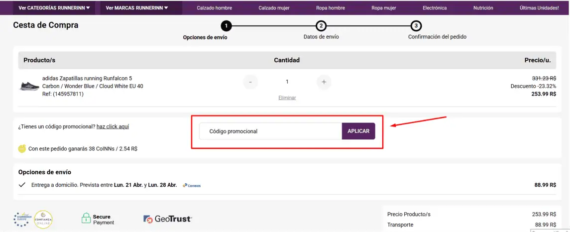 Onde inserir cupom de desconto Tradeinn