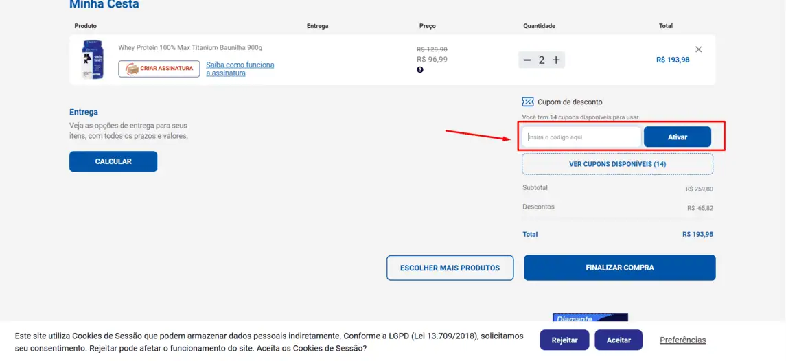 Onde inserir cupom de desconto Farmacia Sao Joao