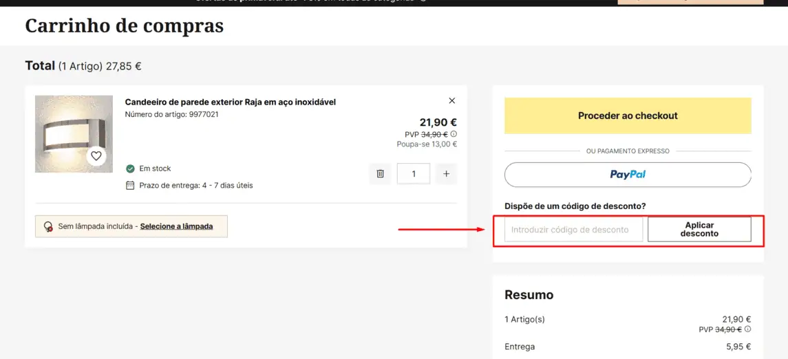 Onde inserir cupom de desconto Lumories