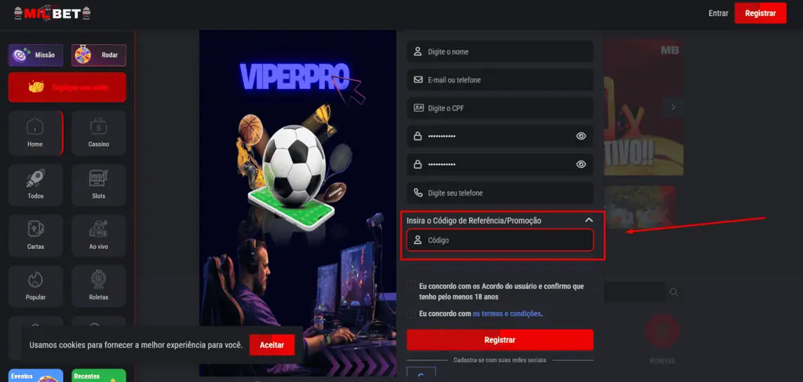 Onde inserir cupom de desconto MilBet